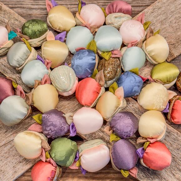 35 Vintage Handcrafted Ceramic and Fabric Faux Walnuts Decor-Pastel/Spring Hues - Picture 2 of 10